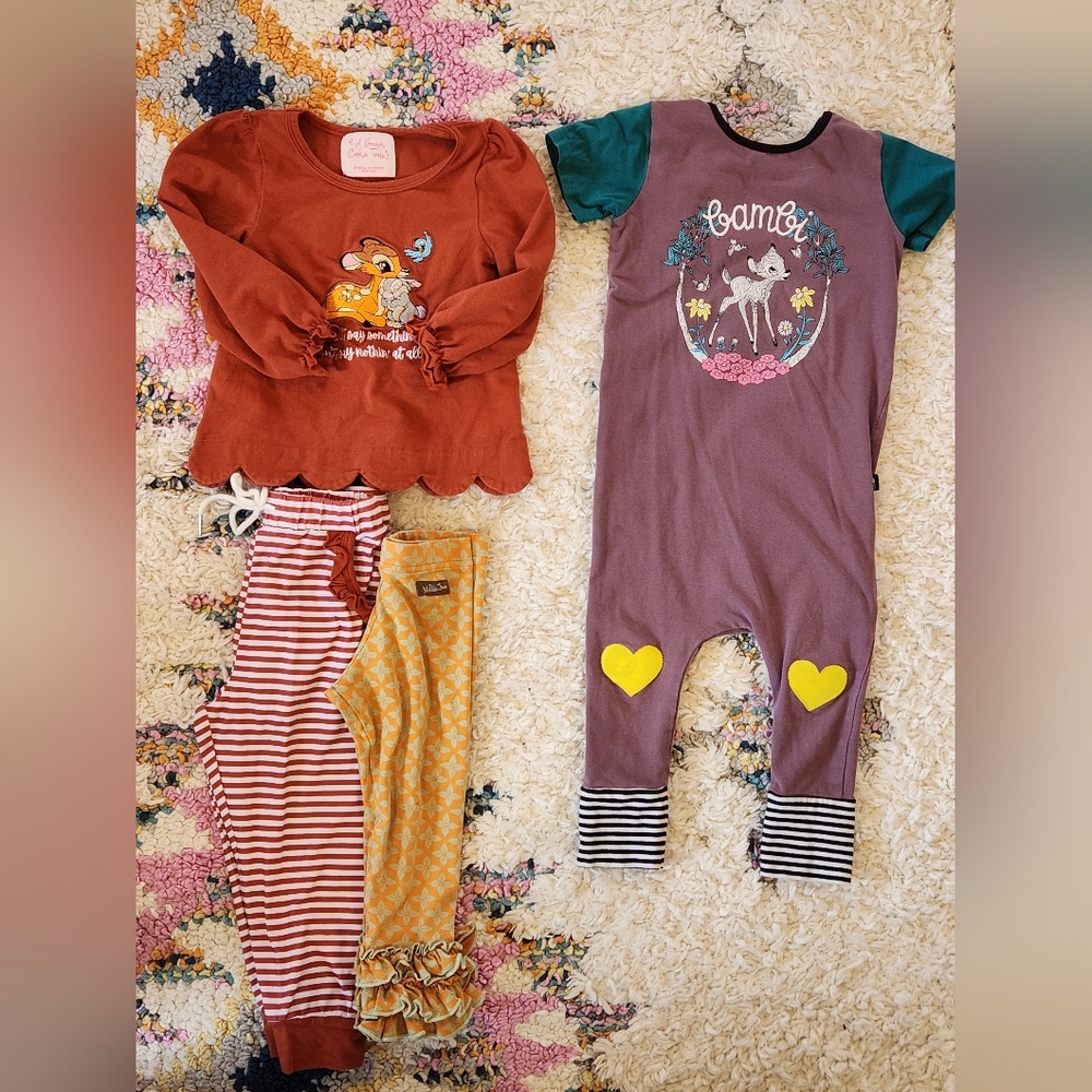 Disney Bambi Rags Romper Matching Set 2T Mixed Brand Bundle of 4